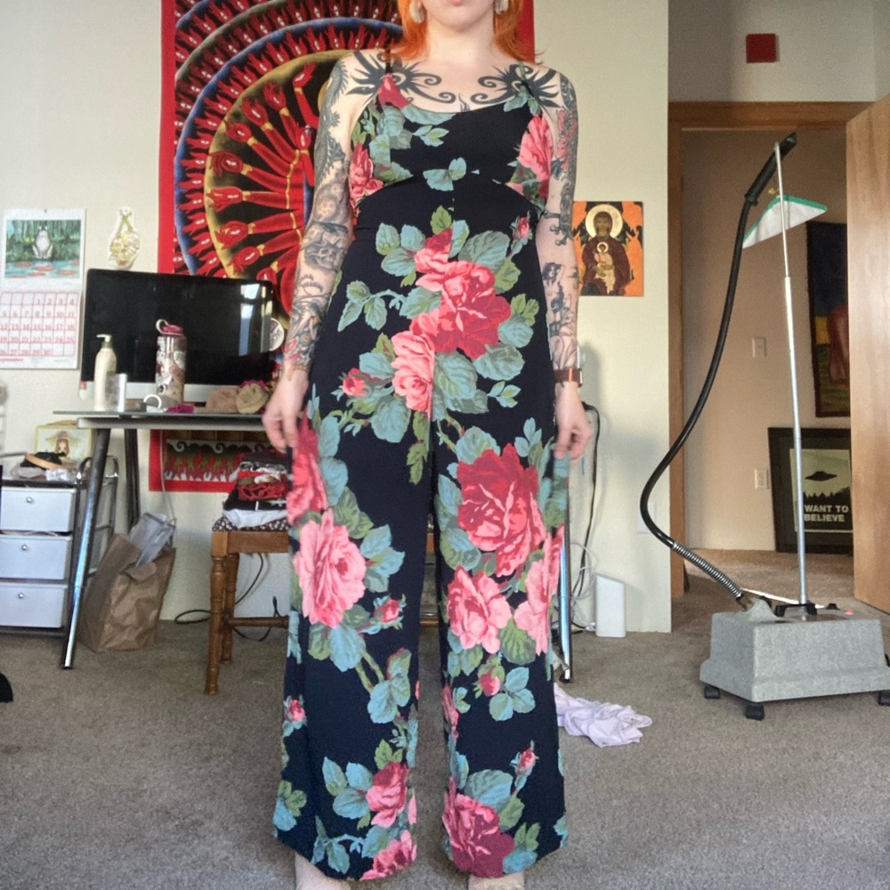 Vintage 90s betsey johnson rayon rose jumpsuit